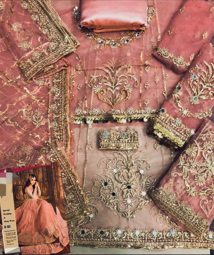 Hira Mani Ruedad-e-Sahar Replica – Heavy Embroidered Net Long Frock with Mirror & Sequence Work | Restock Available D-1059