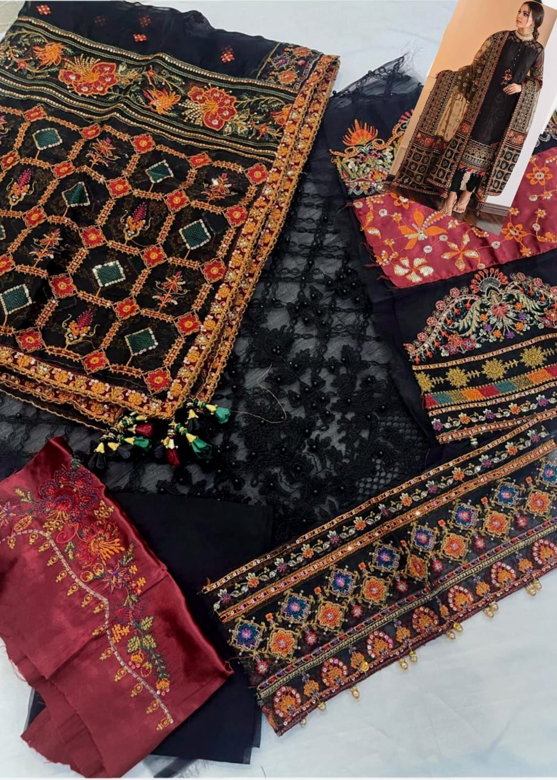 Baroque Luxury Collection – Organza Thread & Zari Embroidered 3-Piece Unstitched Suit | High Demand Restock D-1060