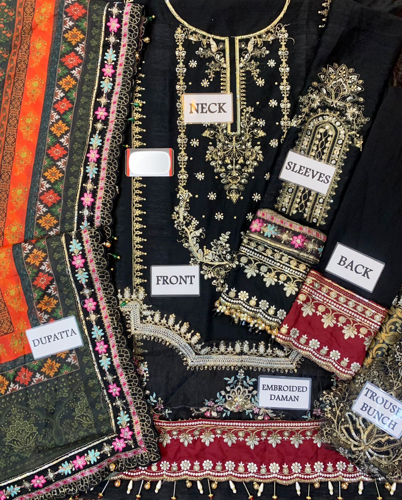 Maria B Chiffon | Heavy Spangle Embroidered Suit with Hand Embellishment & Digital Silk Dupatta D-1061