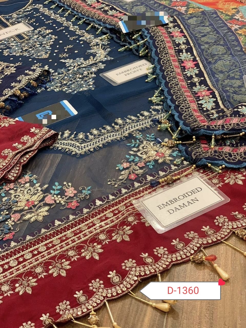 Maria B Chiffon | Heavy Spangle Embroidered Suit with Hand Embellishment & Digital Silk Dupatta D-1062