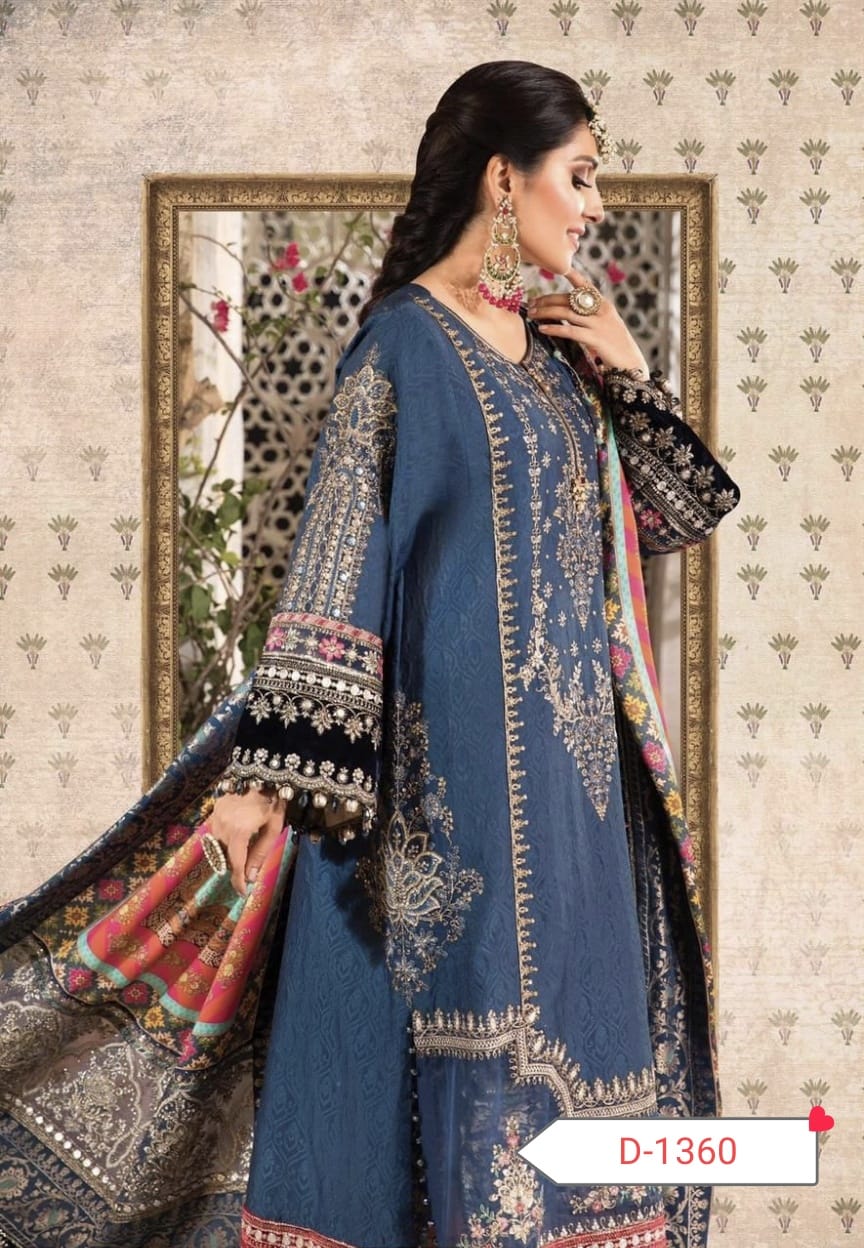Maria B Chiffon | Heavy Spangle Embroidered Suit with Hand Embellishment & Digital Silk Dupatta D-1062