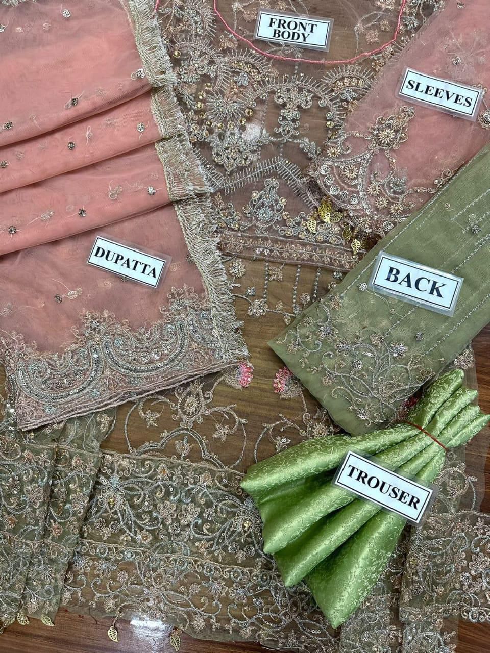 Aisha Imran Luxury Net Collection – Heavy Embroidered Unstitched Replica with Handwork & Sequins | Again Available on Demand D-1063