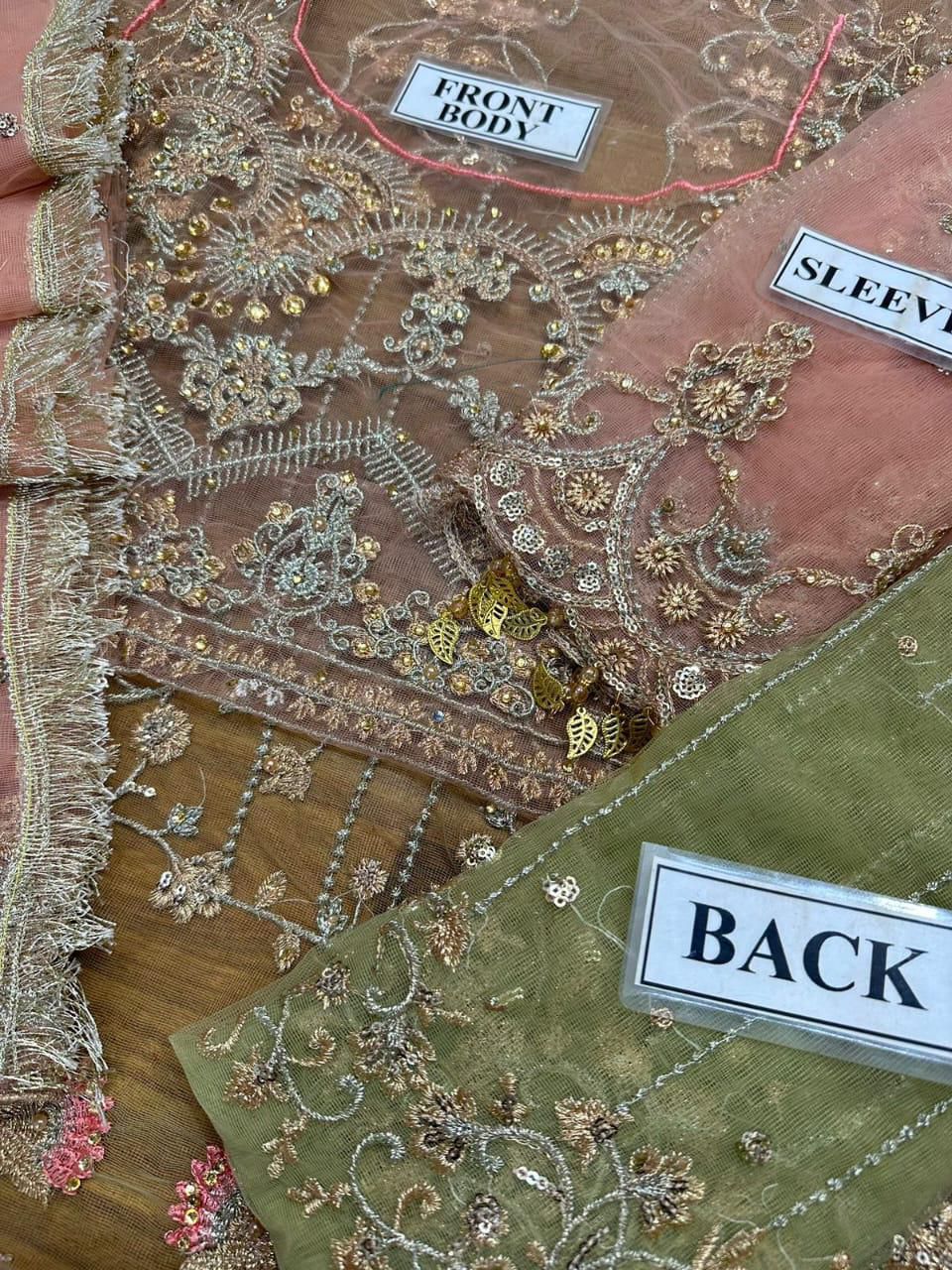 Aisha Imran Luxury Net Collection – Heavy Embroidered Unstitched Replica with Handwork & Sequins | Again Available on Demand D-1063