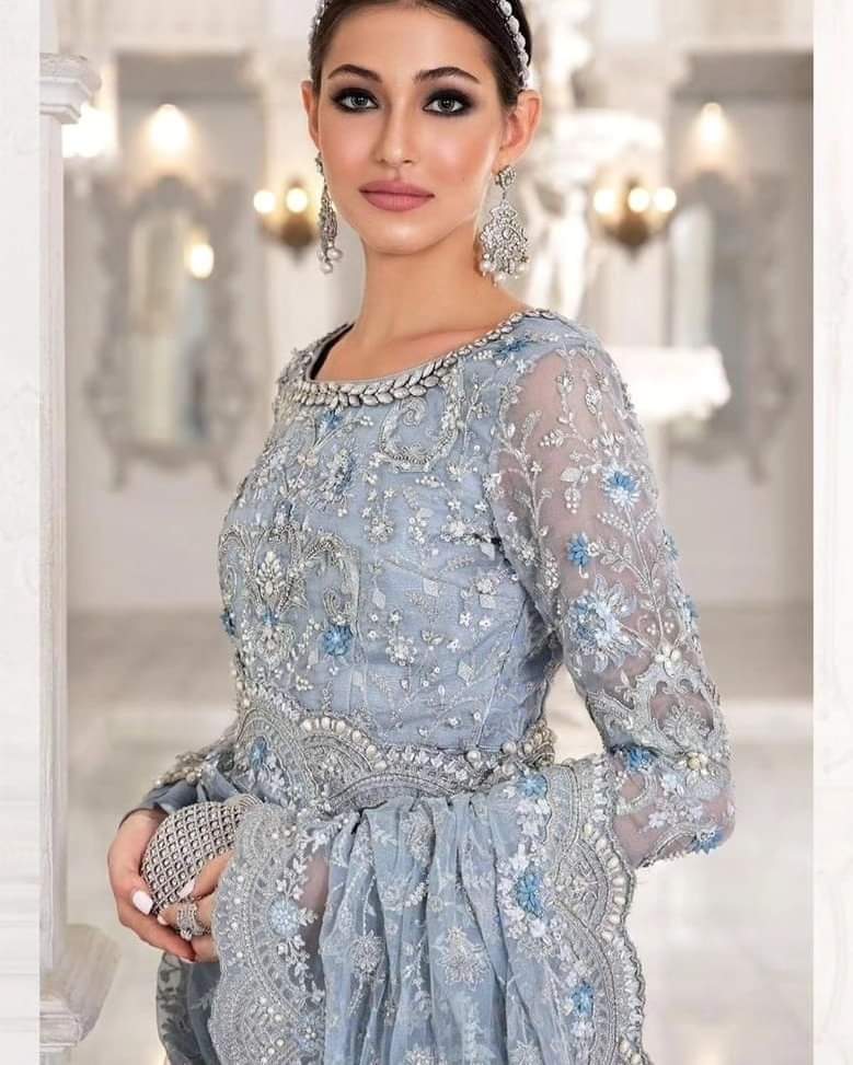 Maria B Exclusive Saree - Article 1088 | Fully Embroidered Net Saree with Adda Work & Tassels | Luxury Designer Saree D-1066