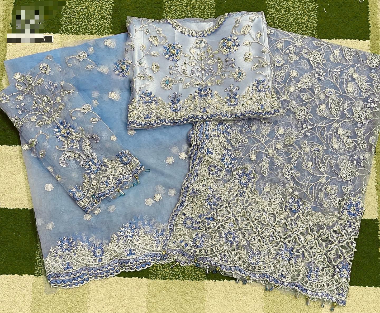 Maria B Exclusive Saree - Article 1088 | Fully Embroidered Net Saree with Adda Work & Tassels | Luxury Designer Saree D-1066