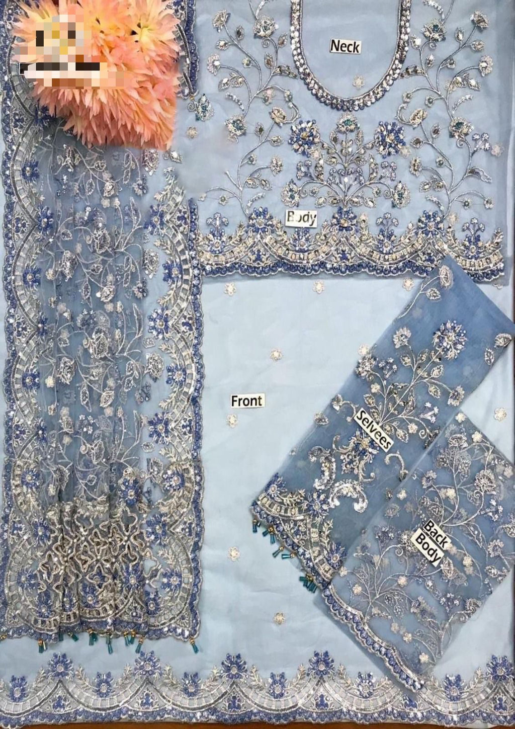 Maria B Exclusive Saree - Article 1088 | Fully Embroidered Net Saree with Adda Work & Tassels | Luxury Designer Saree D-1066