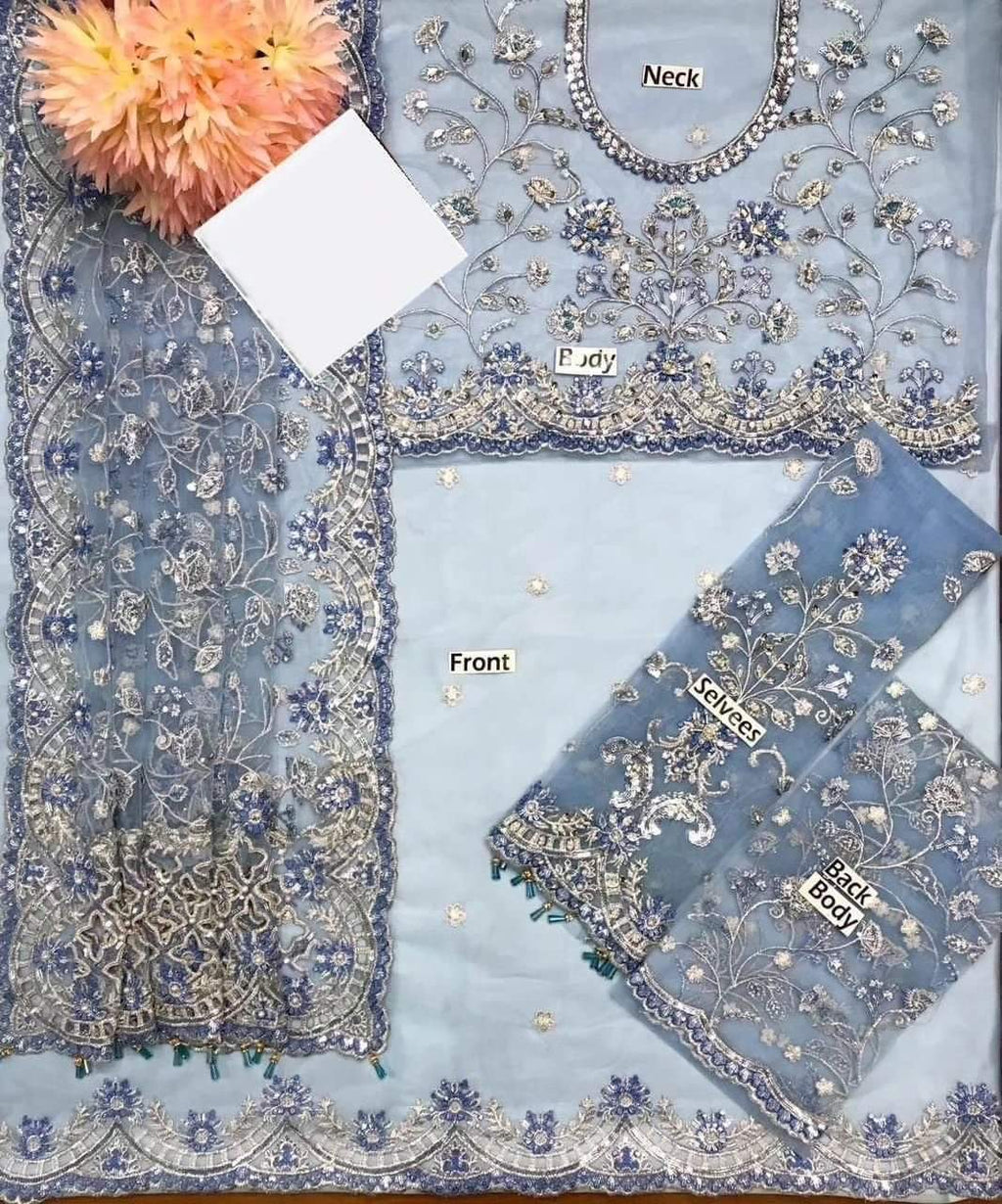 Maria B Exclusive Saree - Article 1088 | Fully Embroidered Net Saree with Adda Work & Tassels | Luxury Designer Saree D-1066