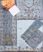 Maria B Exclusive Saree - Article 1088 | Fully Embroidered Net Saree with Adda Work & Tassels | Luxury Designer Saree D-1066