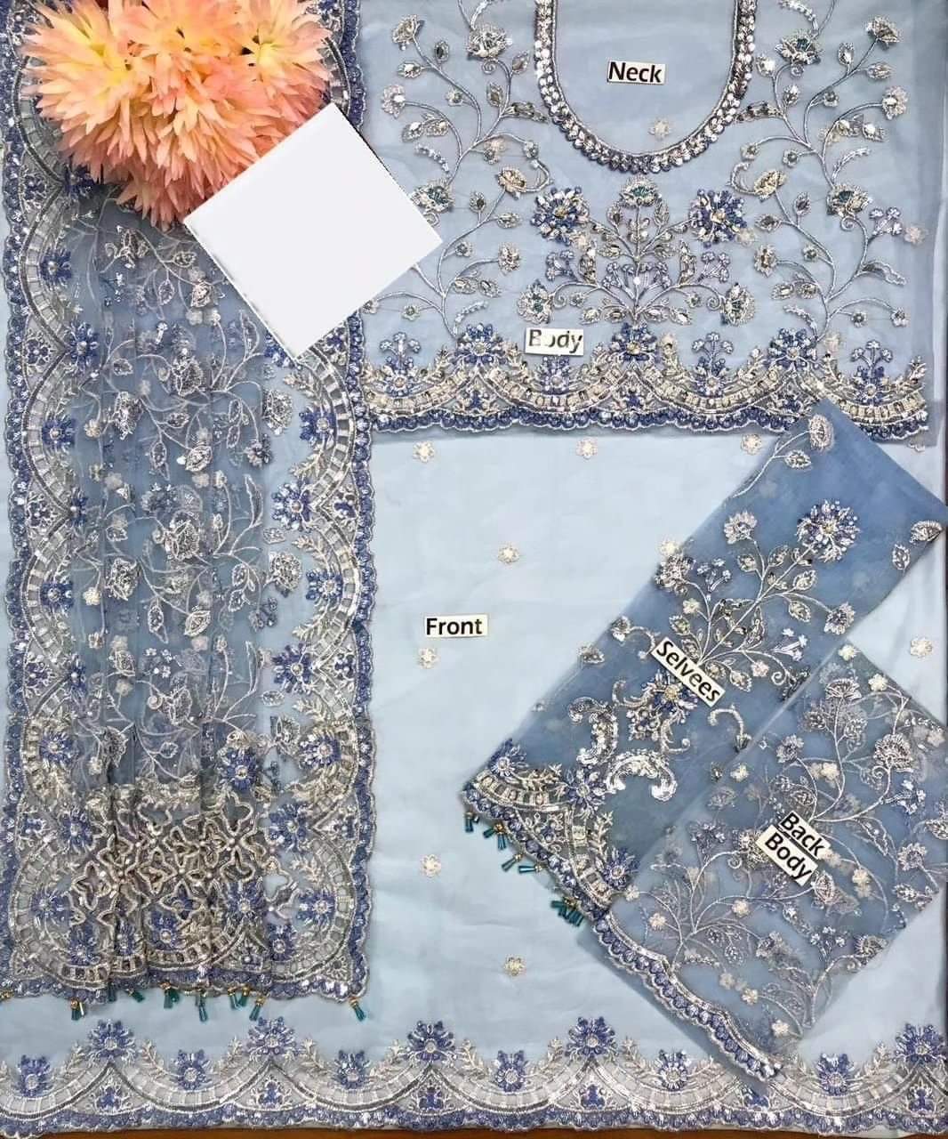 Maria B Exclusive Saree - Article 1088 | Fully Embroidered Net Saree with Adda Work & Tassels | Luxury Designer Saree D-1066