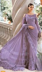 Maria B Exclusive Saree – Fully Heavy Embroidered Net Saree with Adda Work & Tassels | Luxury Designer Collection D-1068