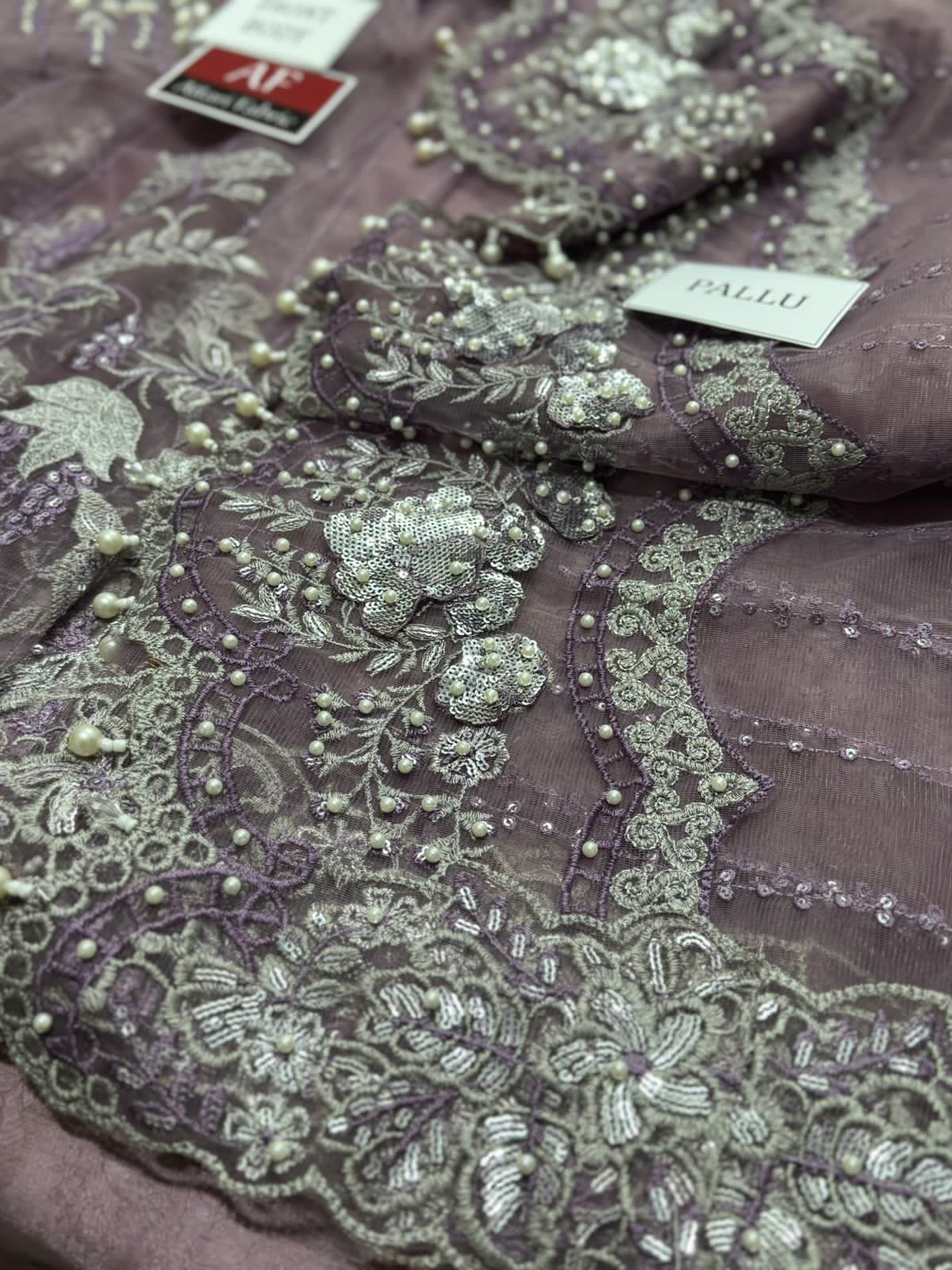 Maria B Exclusive Saree – Fully Heavy Embroidered Net Saree with Adda Work & Tassels | Luxury Designer Collection D-1068