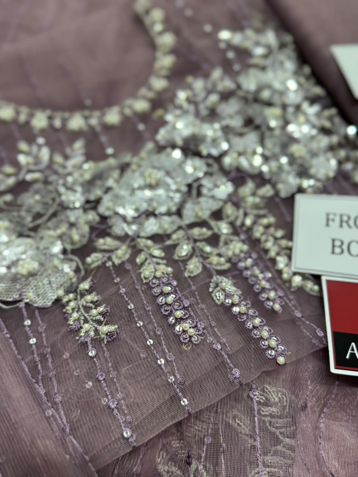 Maria B Exclusive Saree – Fully Heavy Embroidered Net Saree with Adda Work & Tassels | Luxury Designer Collection D-1068