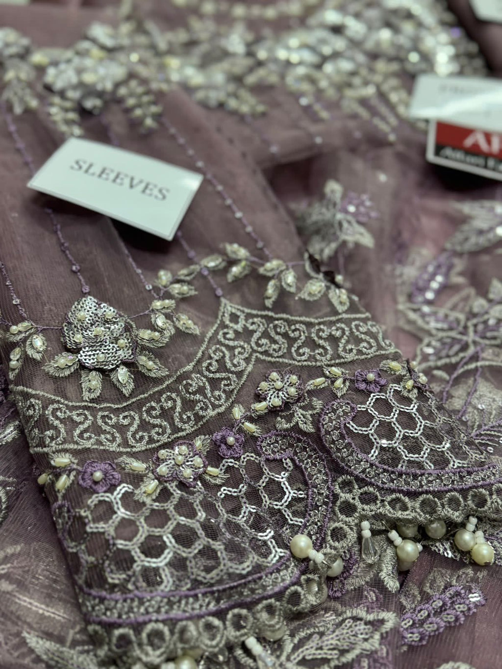 Maria B Exclusive Saree – Fully Heavy Embroidered Net Saree with Adda Work & Tassels | Luxury Designer Collection D-1068