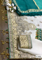 Maria B Chiffon Eid Collection|Fully Embroidered Spangle Work Suit with Organza Dupatta & Malai Trouser D-1072