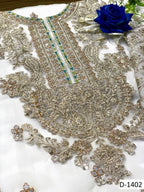 Maria B Chiffon Eid Collection|Fully Embroidered Spangle Work Suit with Organza Dupatta & Malai Trouser D-1072