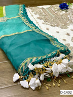 Maria B Chiffon Eid Collection|Fully Embroidered Spangle Work Suit with Organza Dupatta & Malai Trouser D-1072