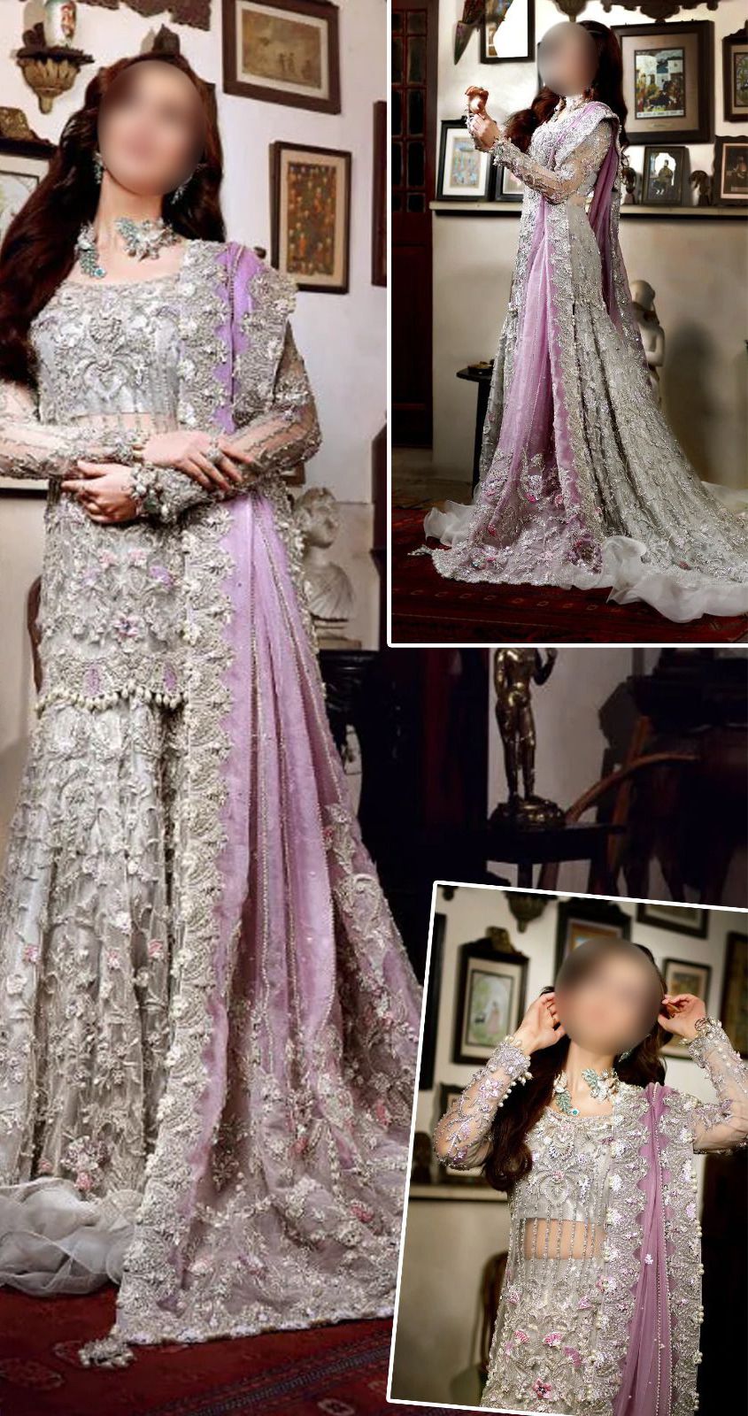 Bisma Akbar Unstitched Replica – Net Suit with Sequence Work & Satin Silk Trouser | Premium Designer Suit D-1074