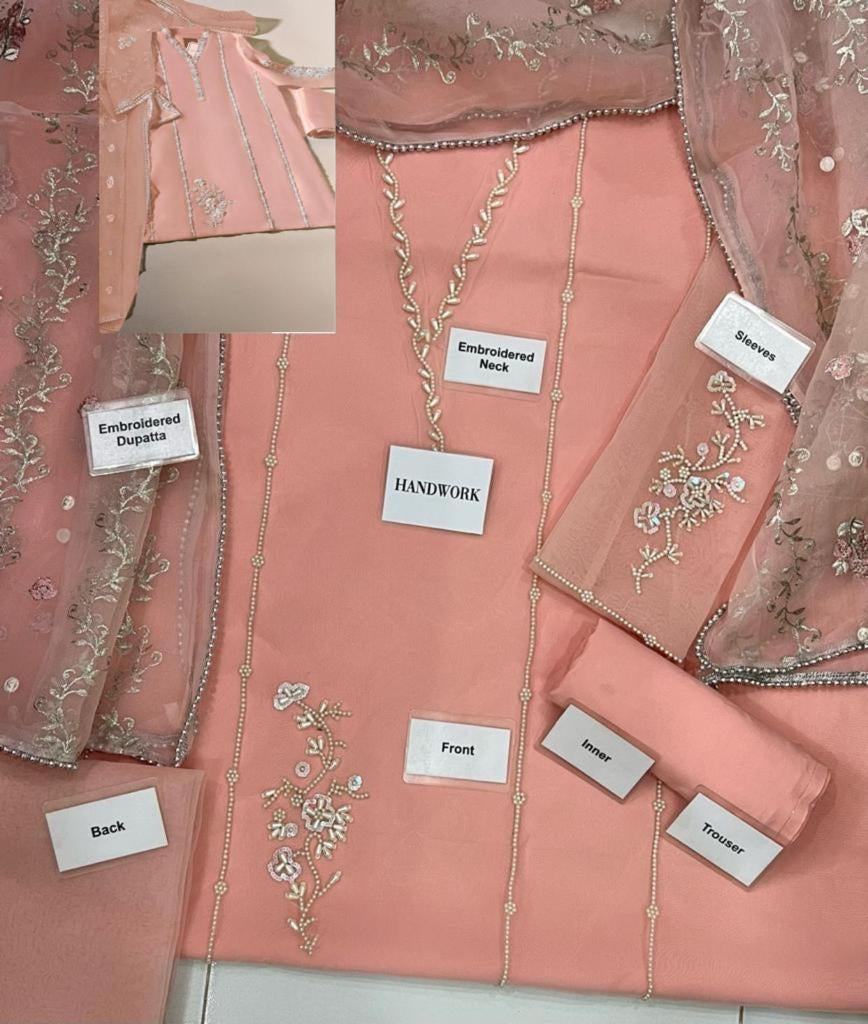 Agha Noor Organza 3-Piece Suit – Heavy Handwork & Adda Work Embroidery | Repeat Arrival D-1077