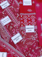 Sahane Shocking Pink Chiffon Suit – Heavy Embroidered Front, Back & Dupatta | Malai Trouser D-1078