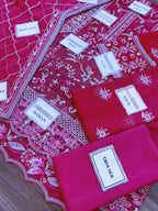 Sahane Shocking Pink Chiffon Suit – Heavy Embroidered Front, Back & Dupatta | Malai Trouser D-1078