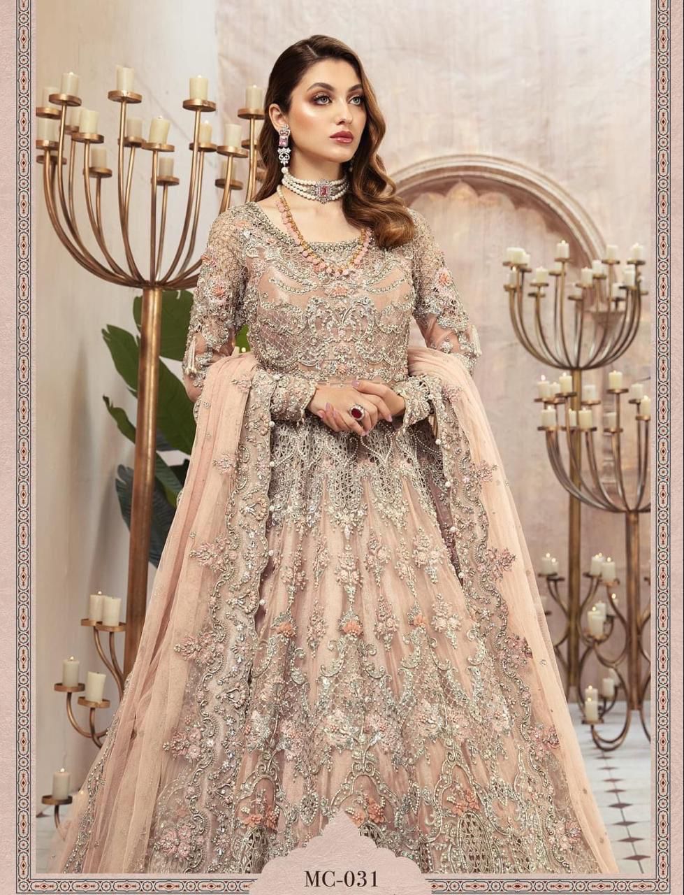Maria.B Couture Wedding Maxi Collection– Fully Embroidered Net Maxi with Silk Trouser & Dupatta D-1081