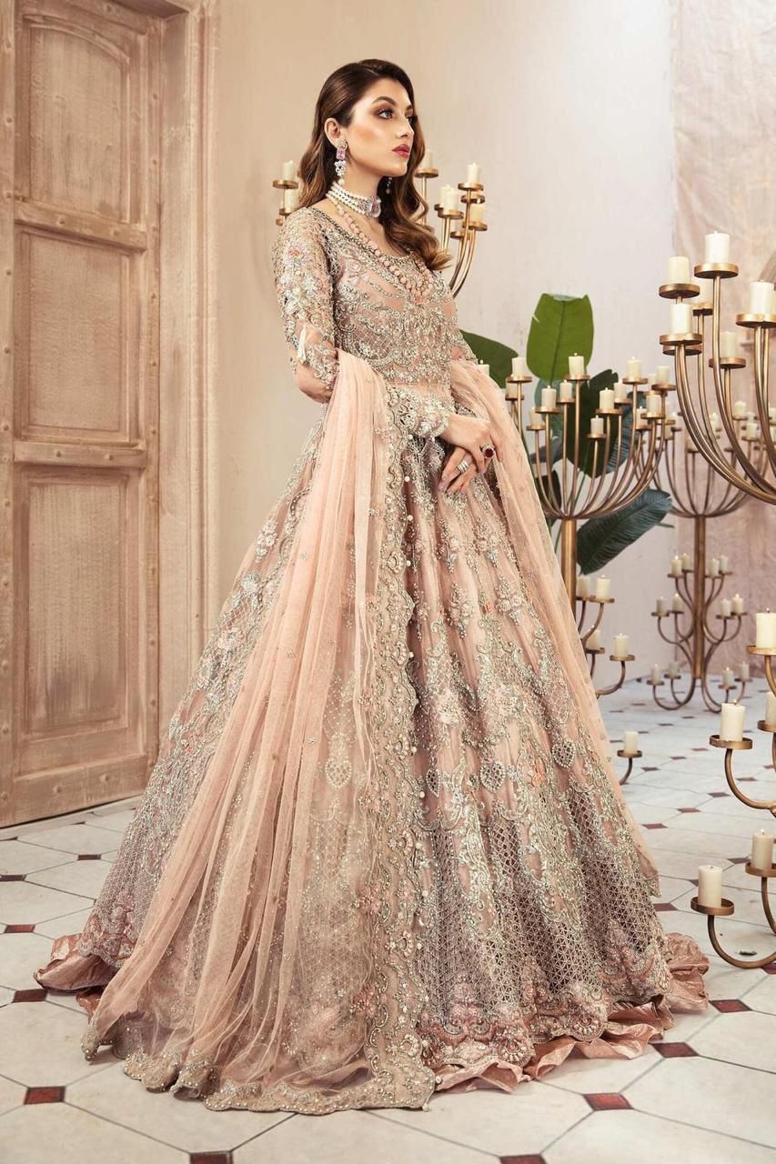 Maria.B Couture Wedding Maxi Collection– Fully Embroidered Net Maxi with Silk Trouser & Dupatta D-1081