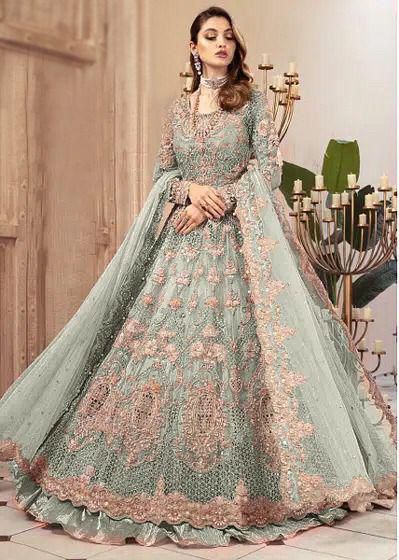 Maria.B Couture Wedding Maxi Collection– Fully Embroidered Net Maxi with Silk Trouser & Dupatta D-1082