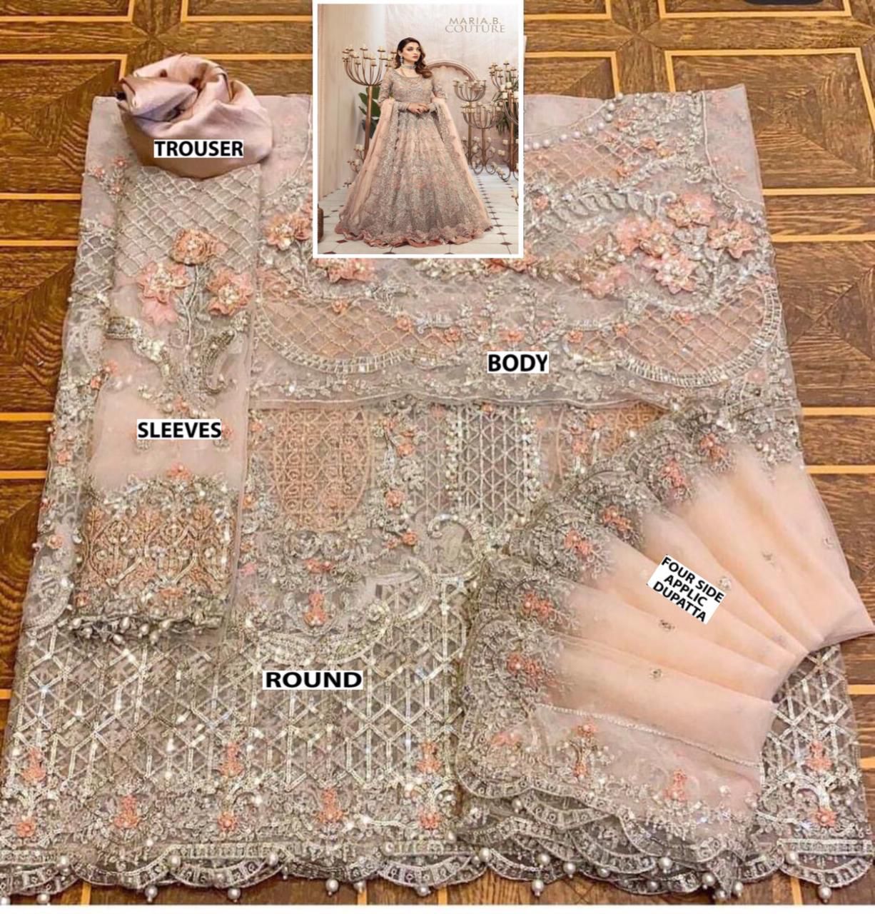 Maria.B Couture Wedding Maxi Collection– Fully Embroidered Net Maxi with Silk Trouser & Dupatta D-1081