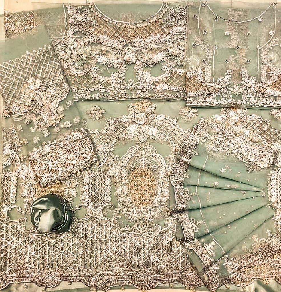 Maria.B Couture Wedding Maxi Collection– Fully Embroidered Net Maxi with Silk Trouser & Dupatta D-1082