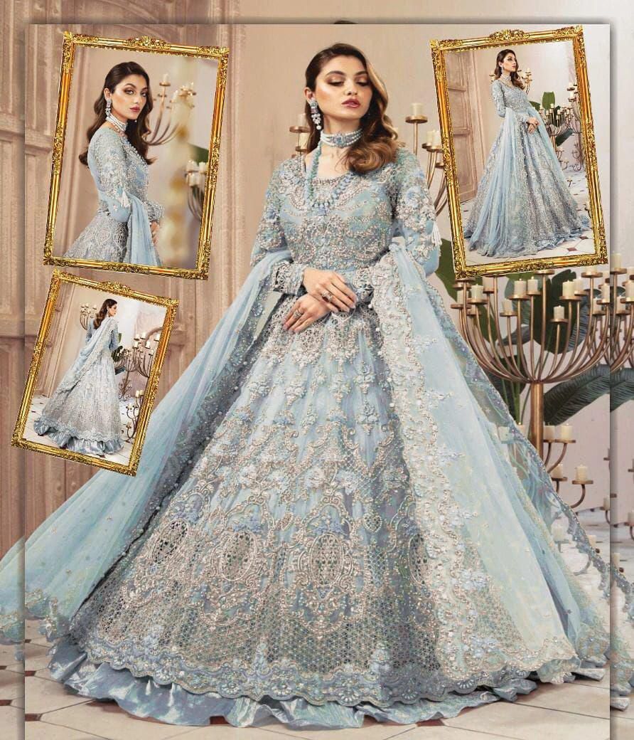 Maria.B Couture Wedding Maxi Collection– Fully Embroidered Net Maxi with Silk Trouser & Dupatta D-1084