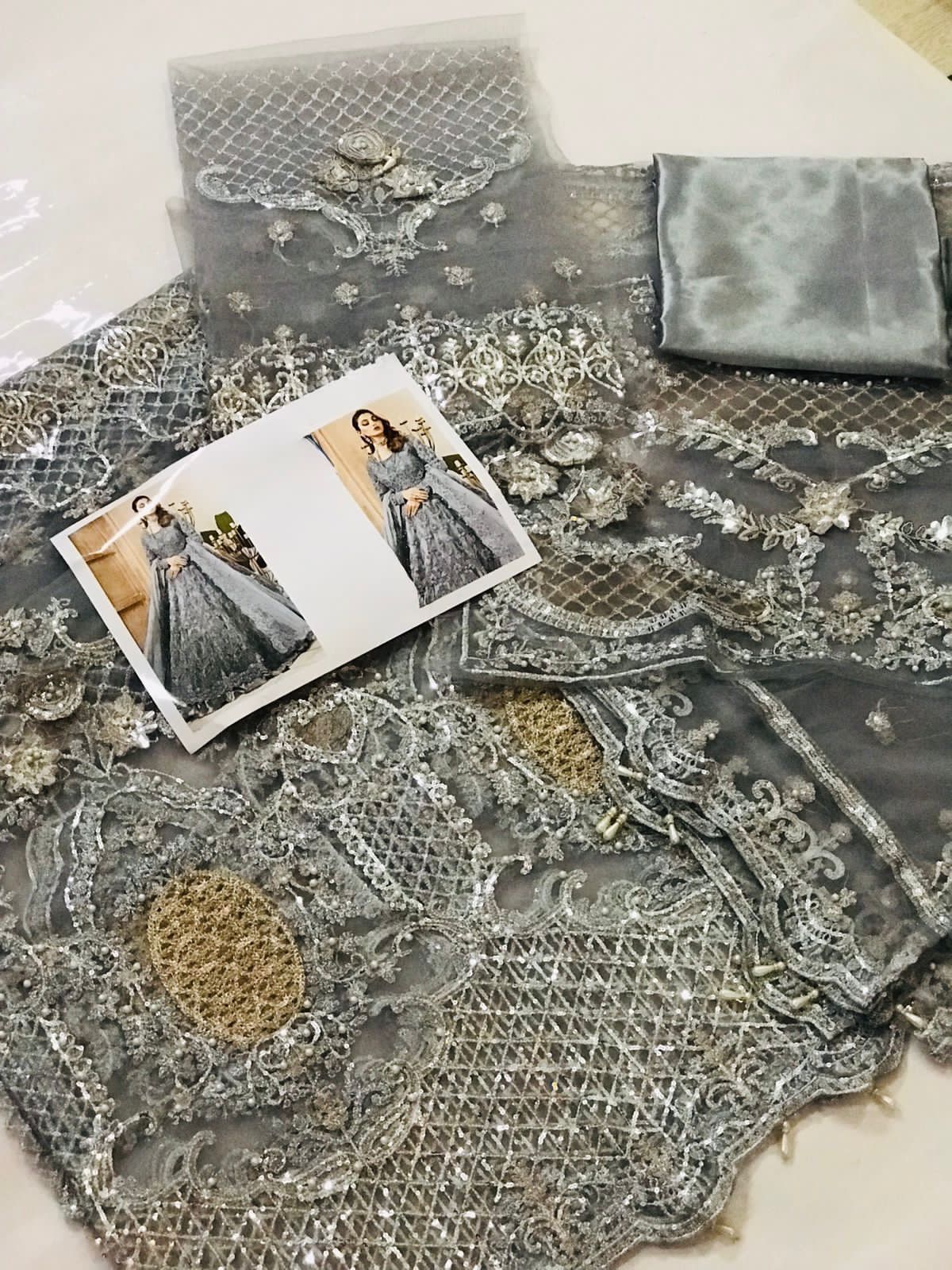 Maria.B Couture Wedding Maxi Collection– Fully Embroidered Net Maxi with Silk Trouser & Dupatta D-1086