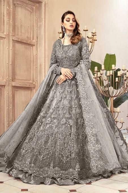 Maria.B Couture Wedding Maxi Collection– Fully Embroidered Net Maxi with Silk Trouser & Dupatta D-1086