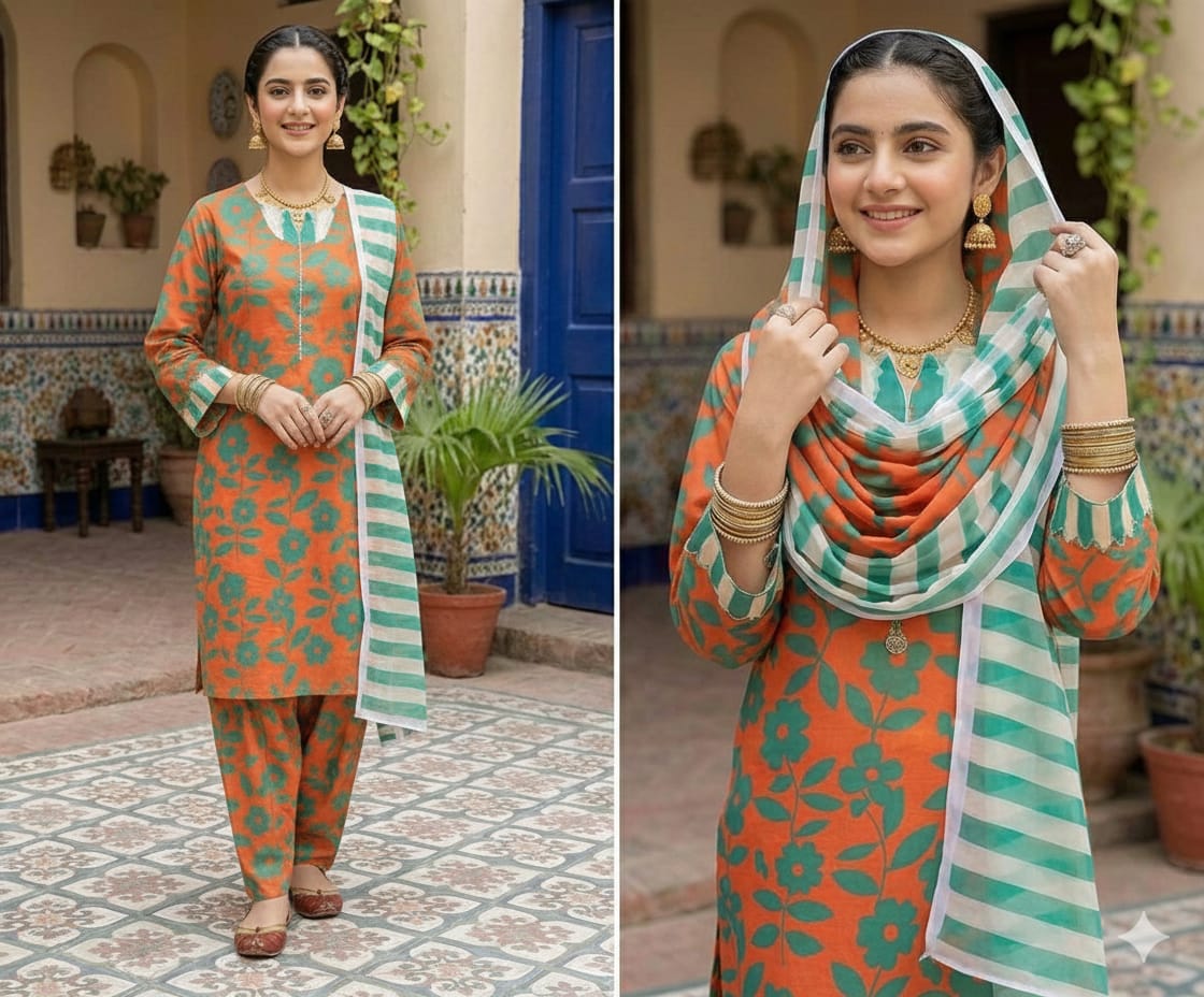 New Arrival Floral Digital Printed 3-Piece Suit | Swiss Lawn | Premium Quality D-1095
