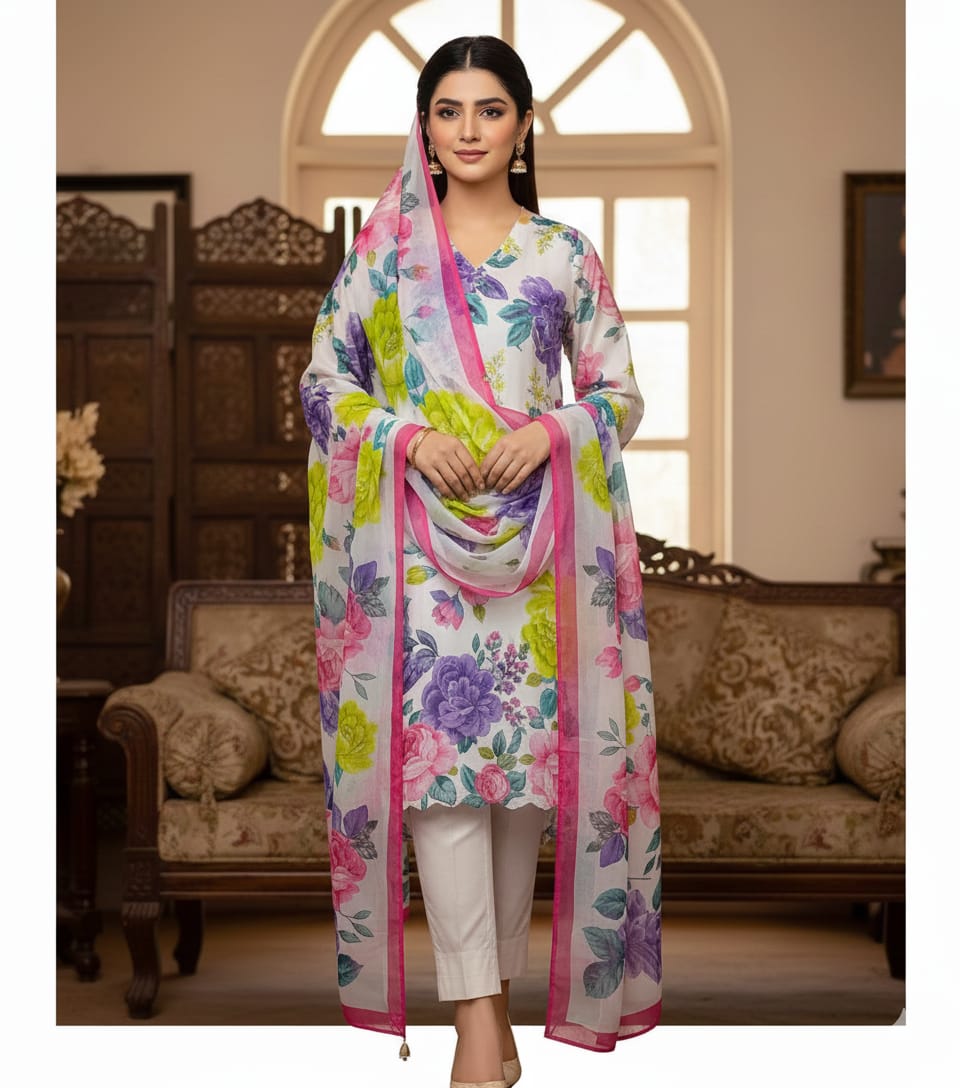 New Arrival Floral Digital Printed 3-Piece Suit | Swiss Lawn | Premium Quality D-1099