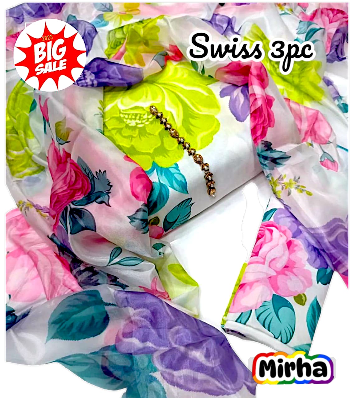 New Arrival Floral Digital Printed 3-Piece Suit | Swiss Lawn | Premium Quality D-1099