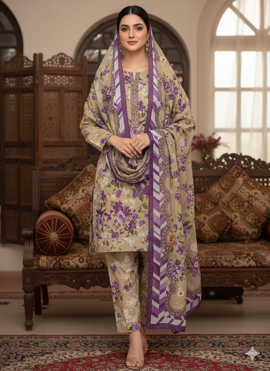 New Arrival Floral Digital Printed 3-Piece Suit | Swiss Lawn | Premium Quality D-1101