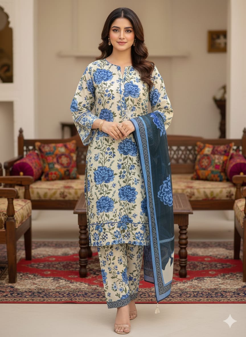 New Arrival Floral Digital Printed 3-Piece Suit | Swiss Lawn | Premium Quality D-1102