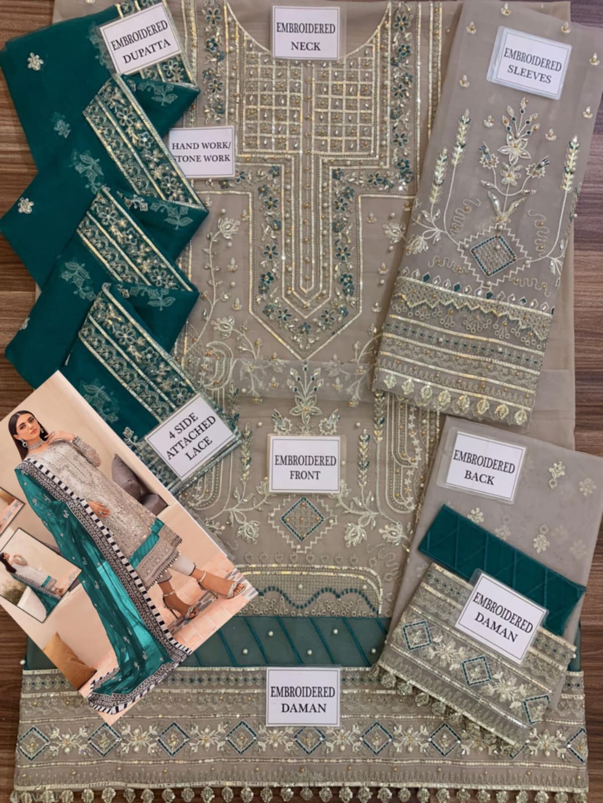 Gulaal Iconic Wedding Collection D-1080 | Premium Organza Embroidered Handwork 3-Piece Suit D-1137