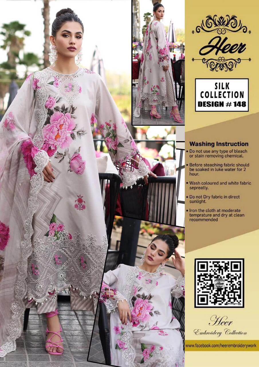 Heer’s Collection Design  | Premium Digital Silk 3-Piece Suit | Heavy Embroidered Luxury Outfit D-1039