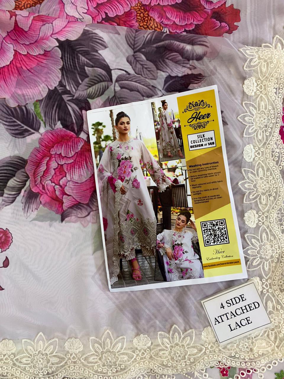 Heer’s Collection Design  | Premium Digital Silk 3-Piece Suit | Heavy Embroidered Luxury Outfit D-1039