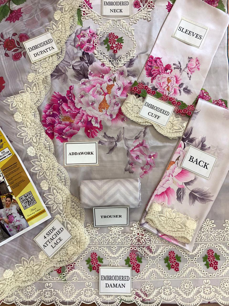 Heer’s Collection Design  | Premium Digital Silk 3-Piece Suit | Heavy Embroidered Luxury Outfit D-1039