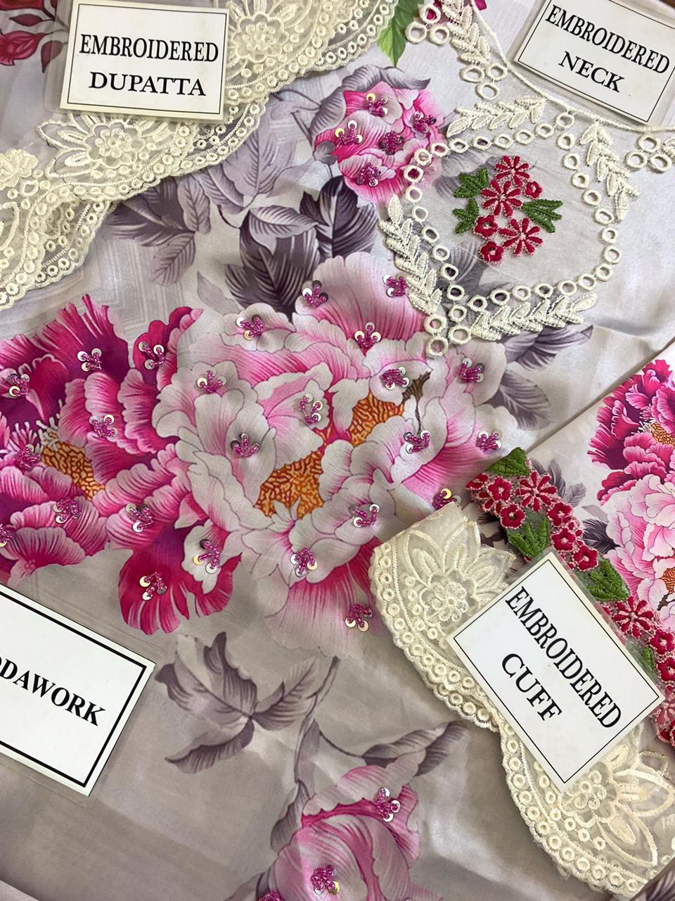 Heer’s Collection Design  | Premium Digital Silk 3-Piece Suit | Heavy Embroidered Luxury Outfit D-1039