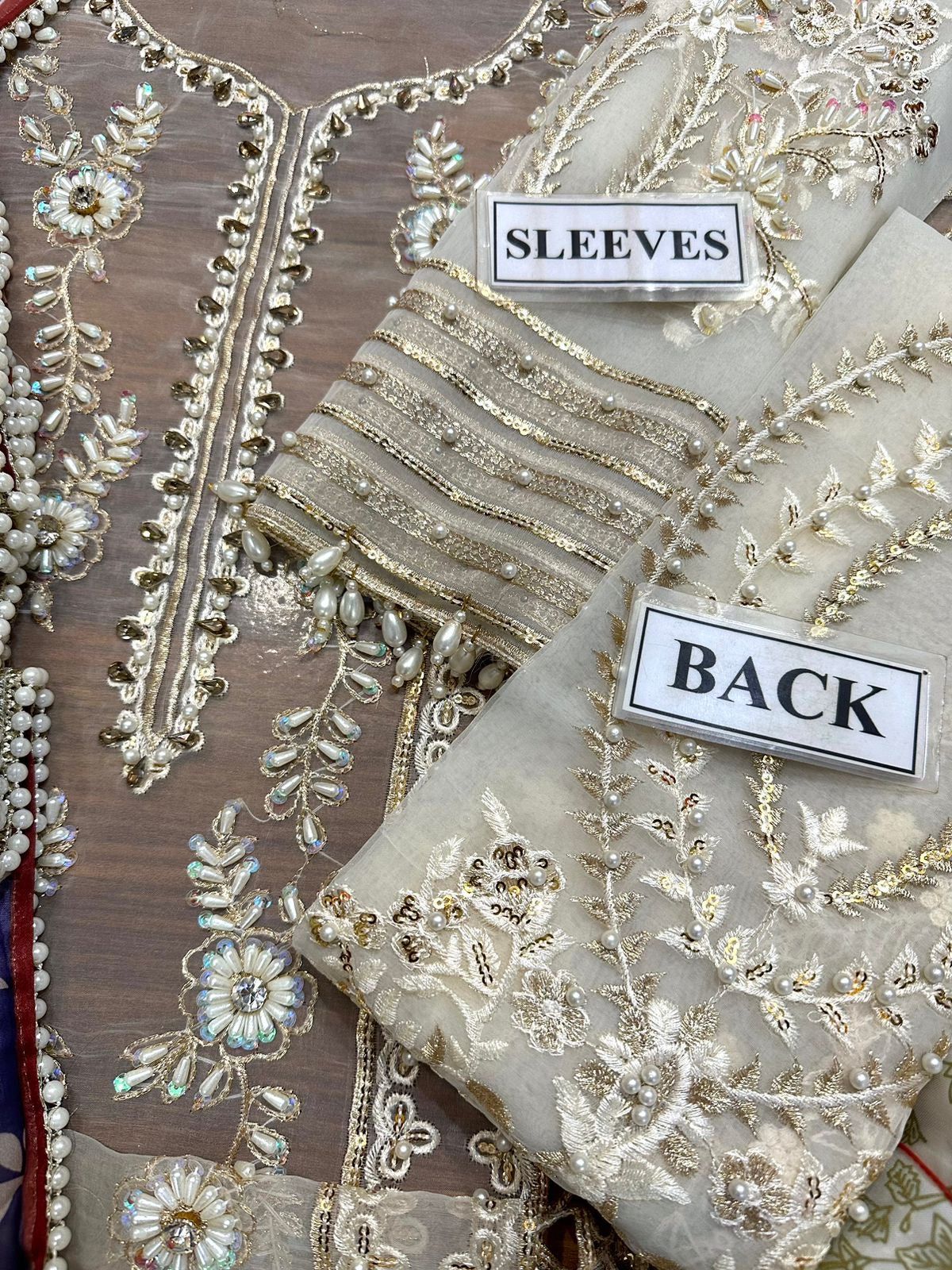 CRIMSON Luxury Organza Unstitched Replica – Heavy Embroidered Front With Sequence & Handwork | Silk Dupatta | Satin Silk Trouser S