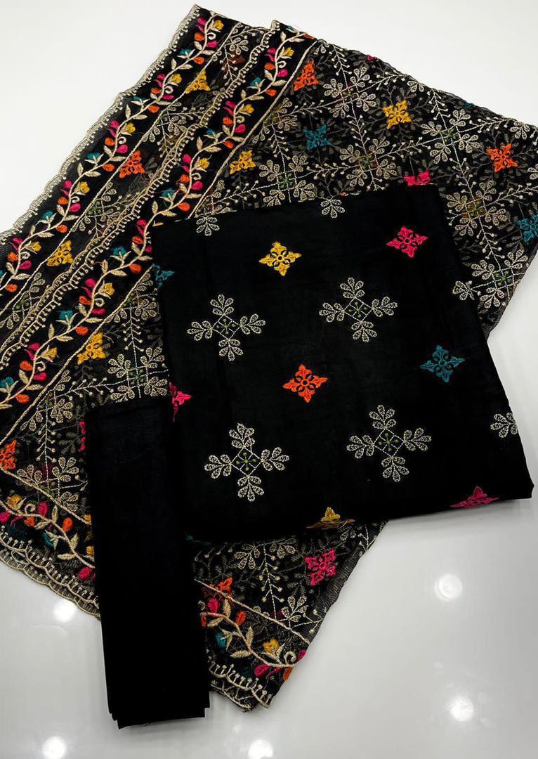 Eid collection - Lawn cotton with khaddi net dupatta - Unstitched 3pc D-1572