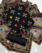 Eid collection - Lawn cotton with khaddi net dupatta - Unstitched 3pc D-1572