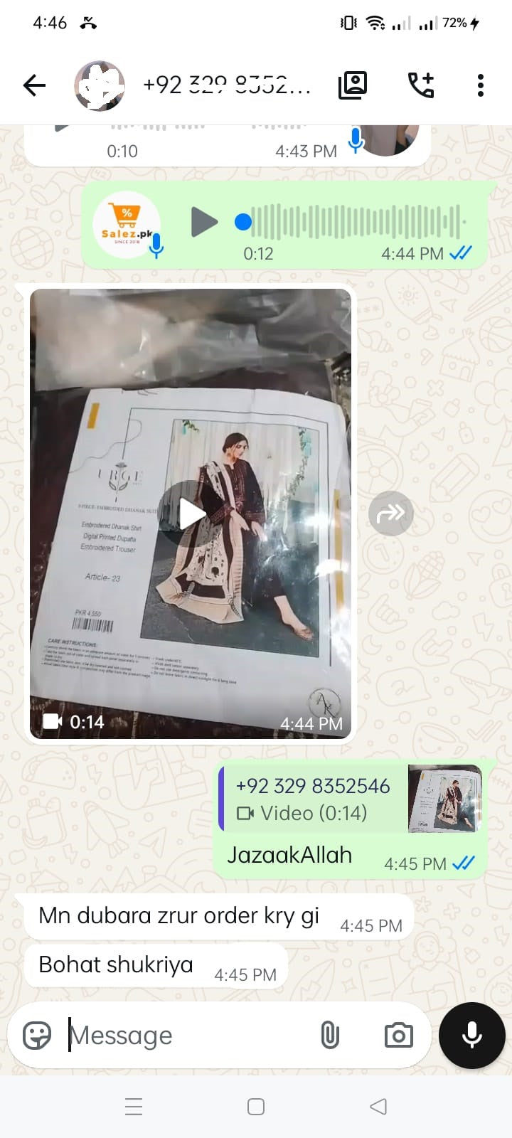WhatsApp customer review 1