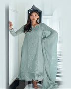 AZURE Chiffon Heavy Embroidered 3pc unstich D-1755