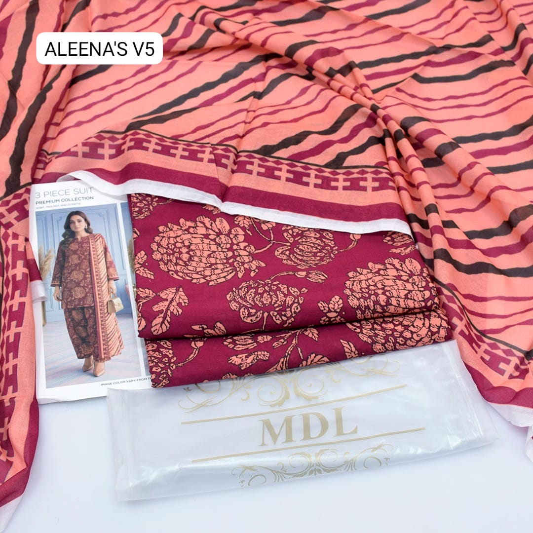 Premium print Lawn Fabric 3pc - Lawn Dupatta d- 6036