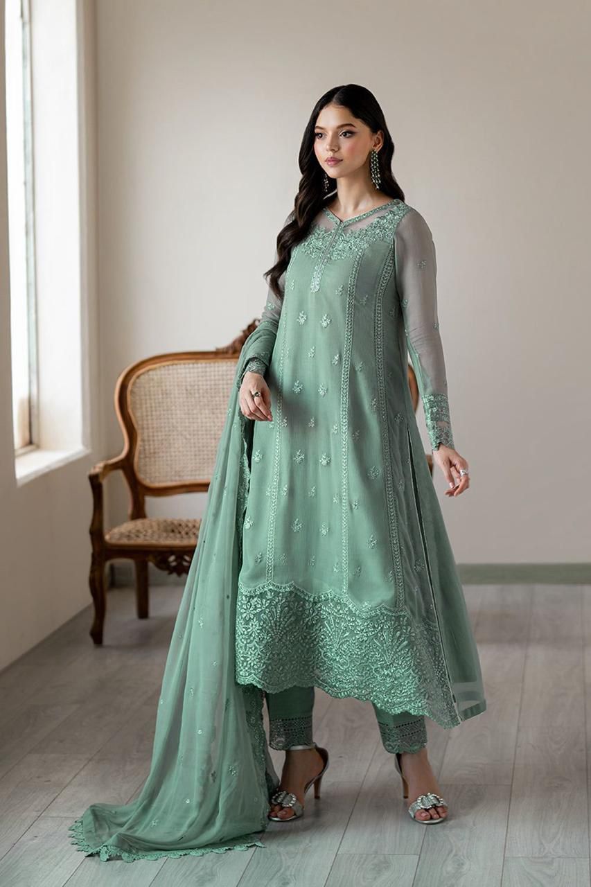 Azure Chiffon Embroidered  1511