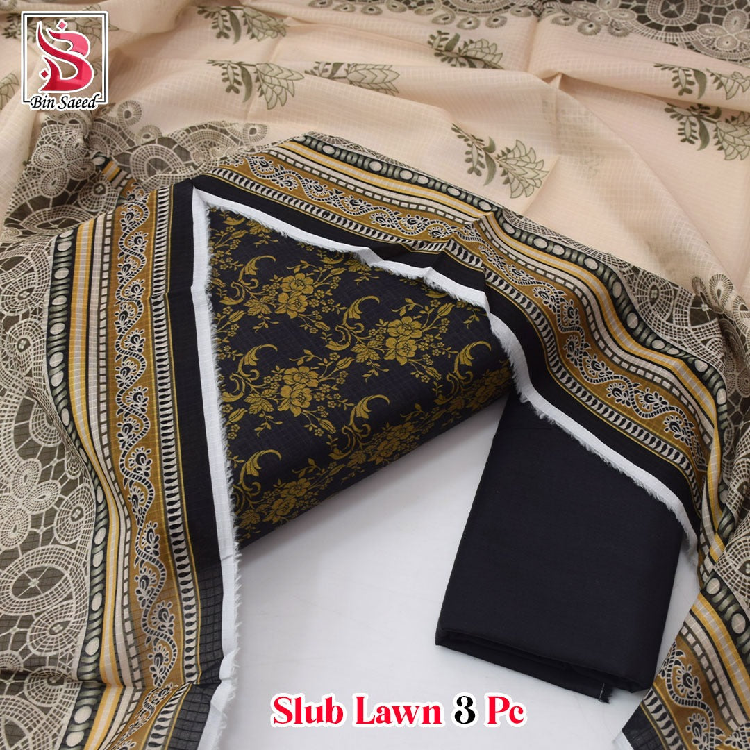 Premium print Lawn Fabric 3pc - Lawn Dupatta d- 6037